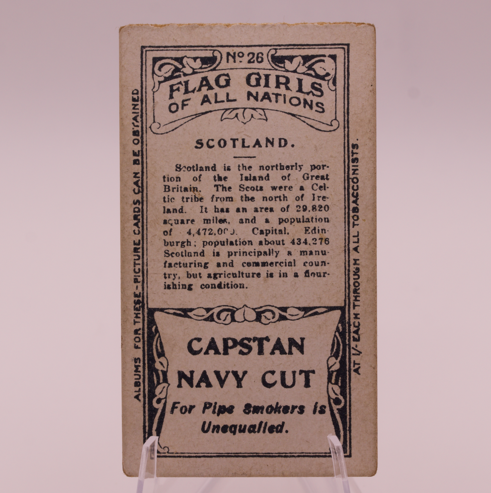 1908 Wills Flag Girls of All Nations #26 SCOTLAND Capstan Navy Cut Tobacco Card