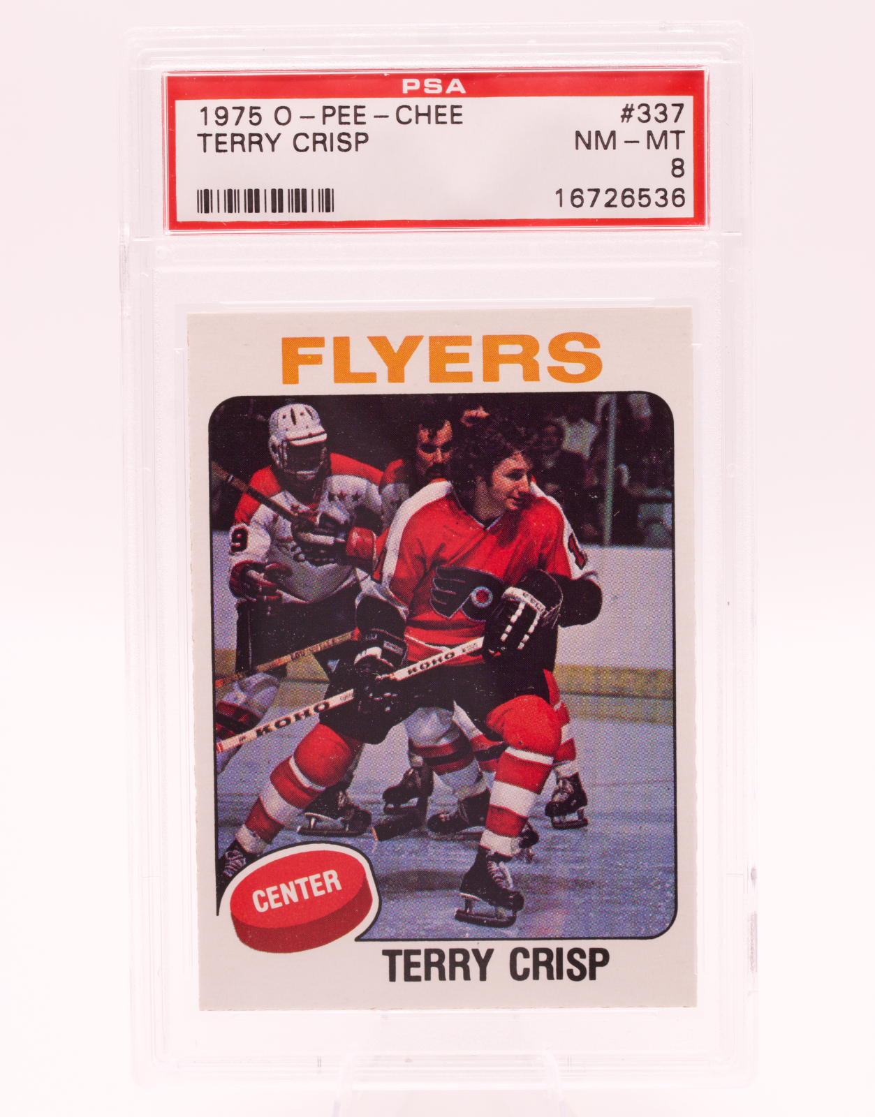 1975 O-Pee-Chee #337 Terry Crisp PSA 8 NM-MT Philadelphia Flyers Center Hockey