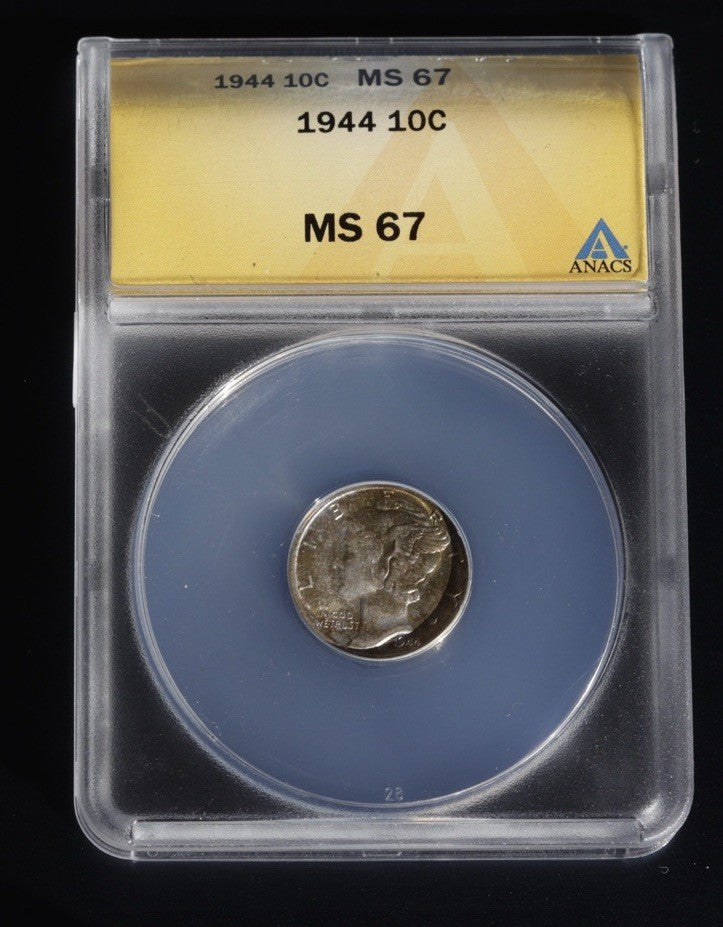 1944 Mercury Dime MS67 ANACS • Light Golden Toning • High-End Eye Appeal