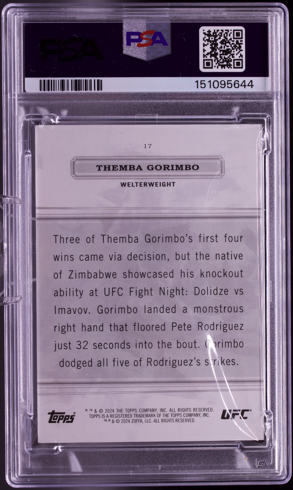 2024 Topps Royalty UFC Themba Gorimbo Gold RC PSA 9 MINT 10/10