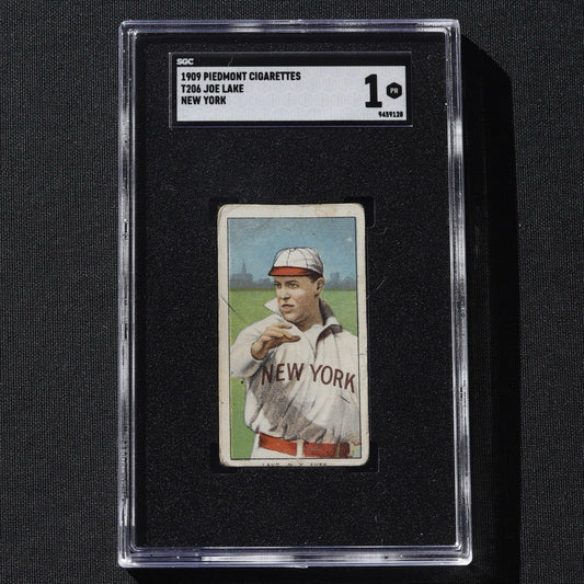 1909 T206 Joe Lake SGC 1 PR • Piedmont 150 Back • New York Americans Pre-War