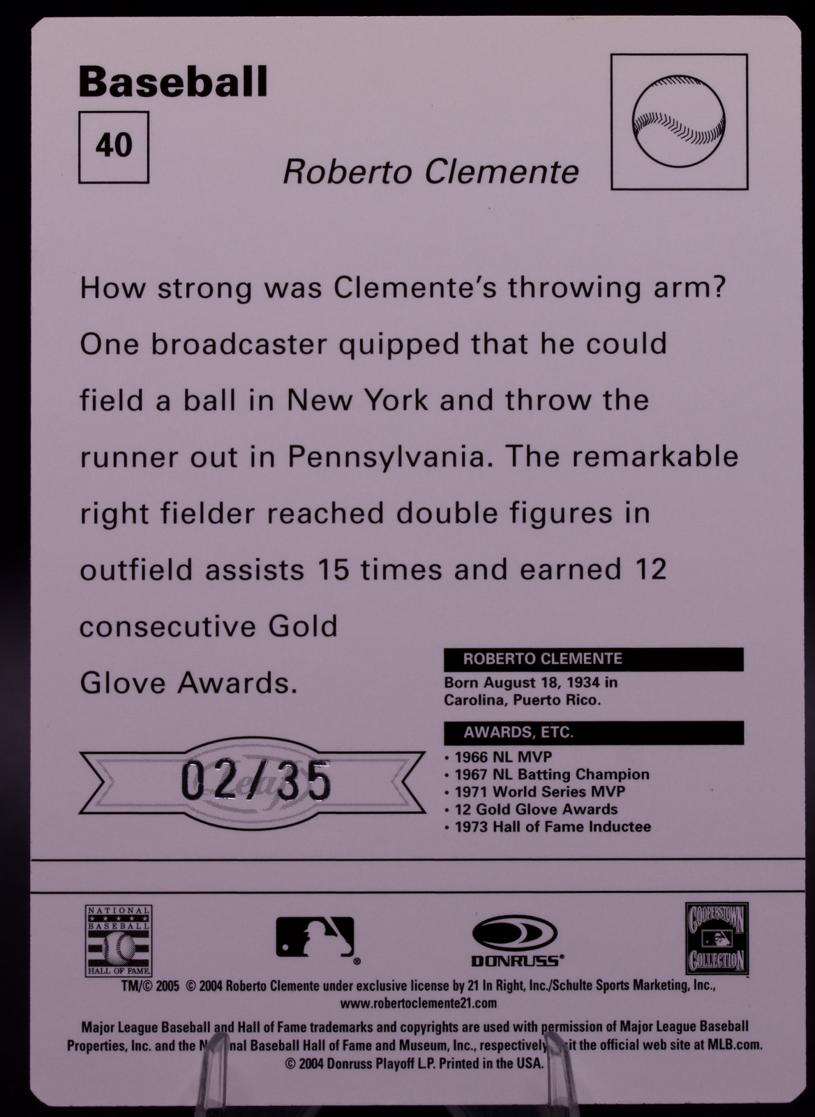 2005 Donruss Leaf Sportscaster Roberto Clemente #40 /35 Pirates HOF