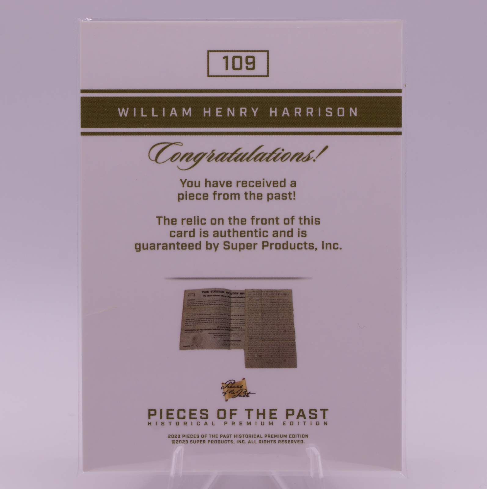William Henry Harrison Authentic Relic Card Pieces of the Past #109 President US