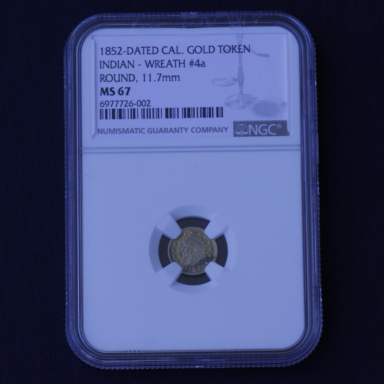1852 Indian Wreath Gold Token • NGC MS67 Round • #4a Variety • Top Pop Cal Gold