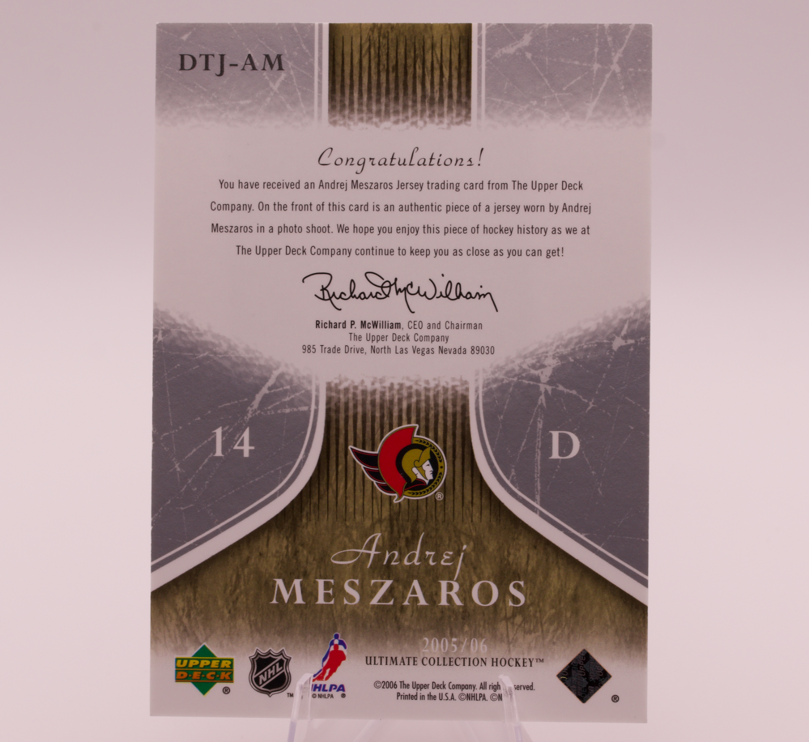 2005-06 Upper Deck Ultimate Collection Andrej Meszaros Debut Threads Jersey /250