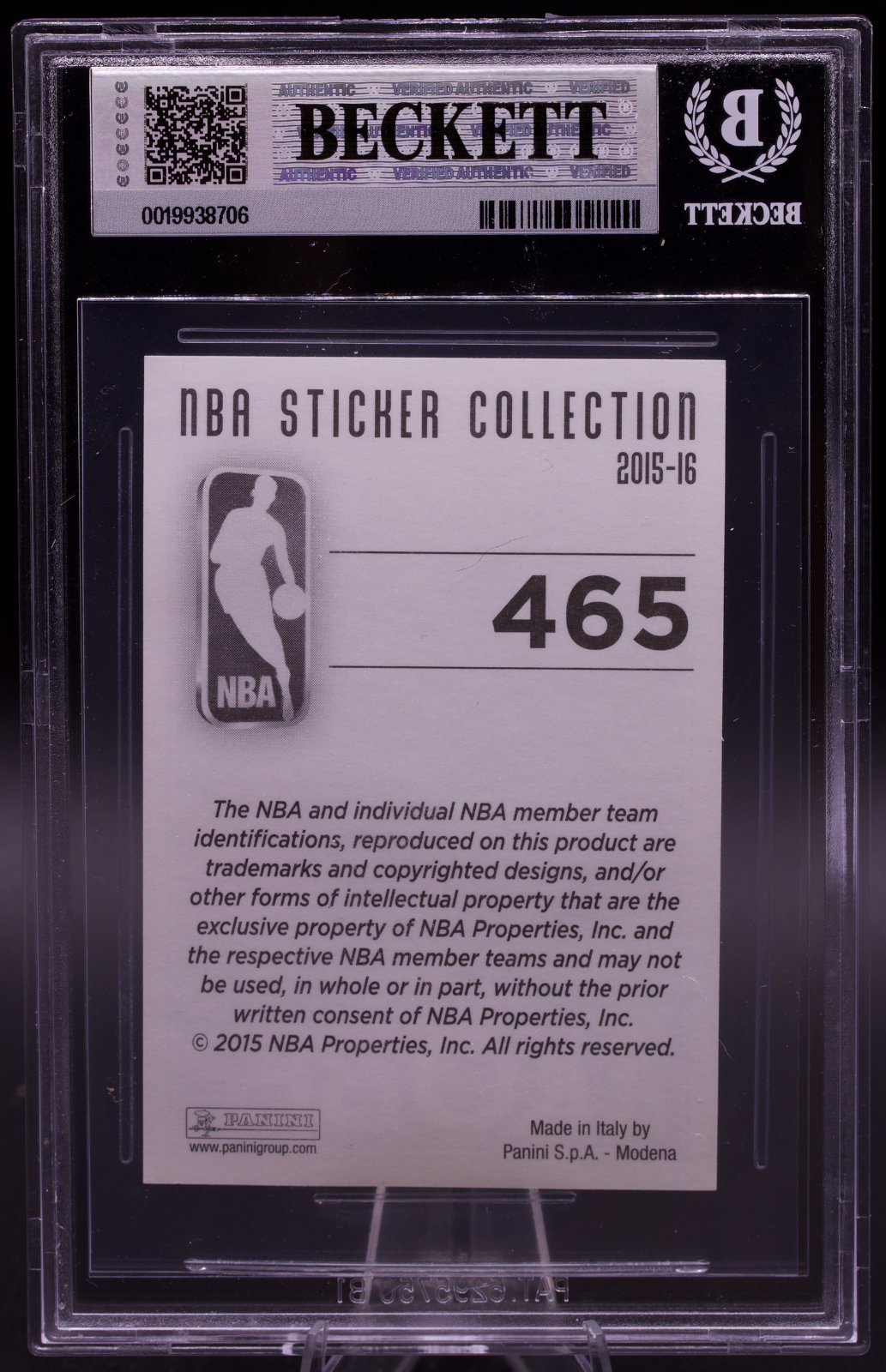 2015-16 Panini European Sticker Kobe Bryant #465 New BGS Holder 8 NM-MT Lakers