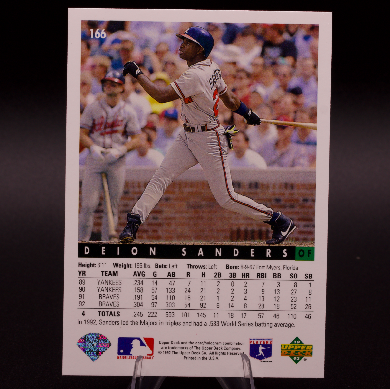 1993 Upper Deck Deion Sanders #166 Atlanta Braves OF Baseball Card HOF Prime