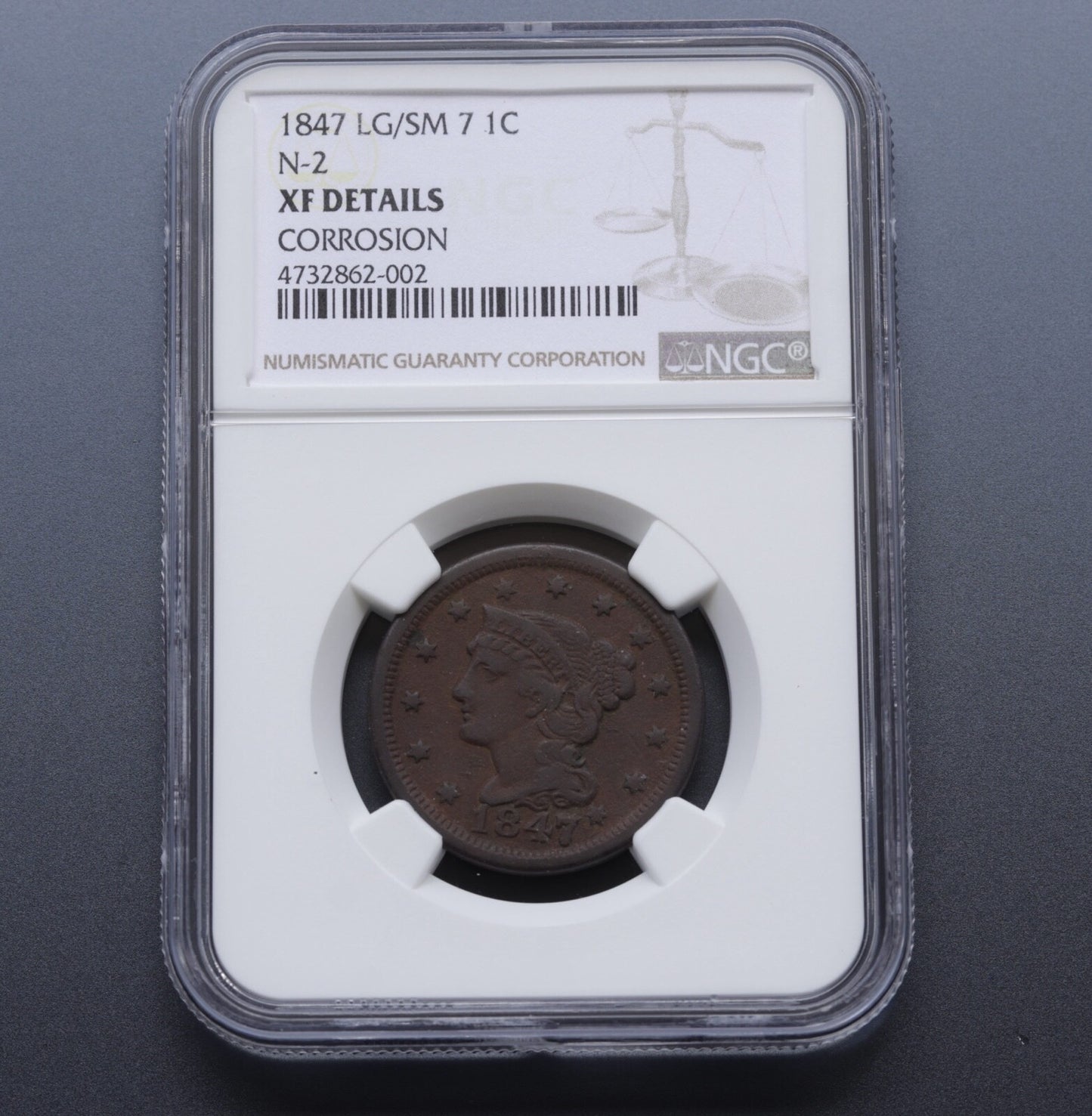 1847 Large Cent NGC XF Details LG/SM 7 Corrosion Liberty Head 1C Coin 