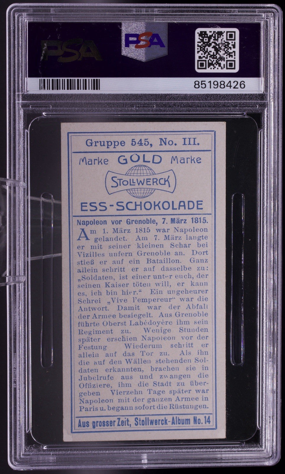 1913 Stollwerck #III Napoleon vor Grenoble Gruppe 545 PSA 7.5 Pop 1 None Higher