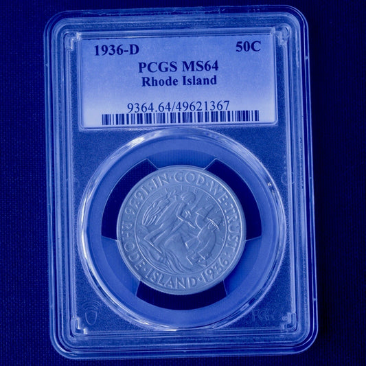 1936-D Rhode Island Silver Commemorative Half Dollar • PCGS MS64