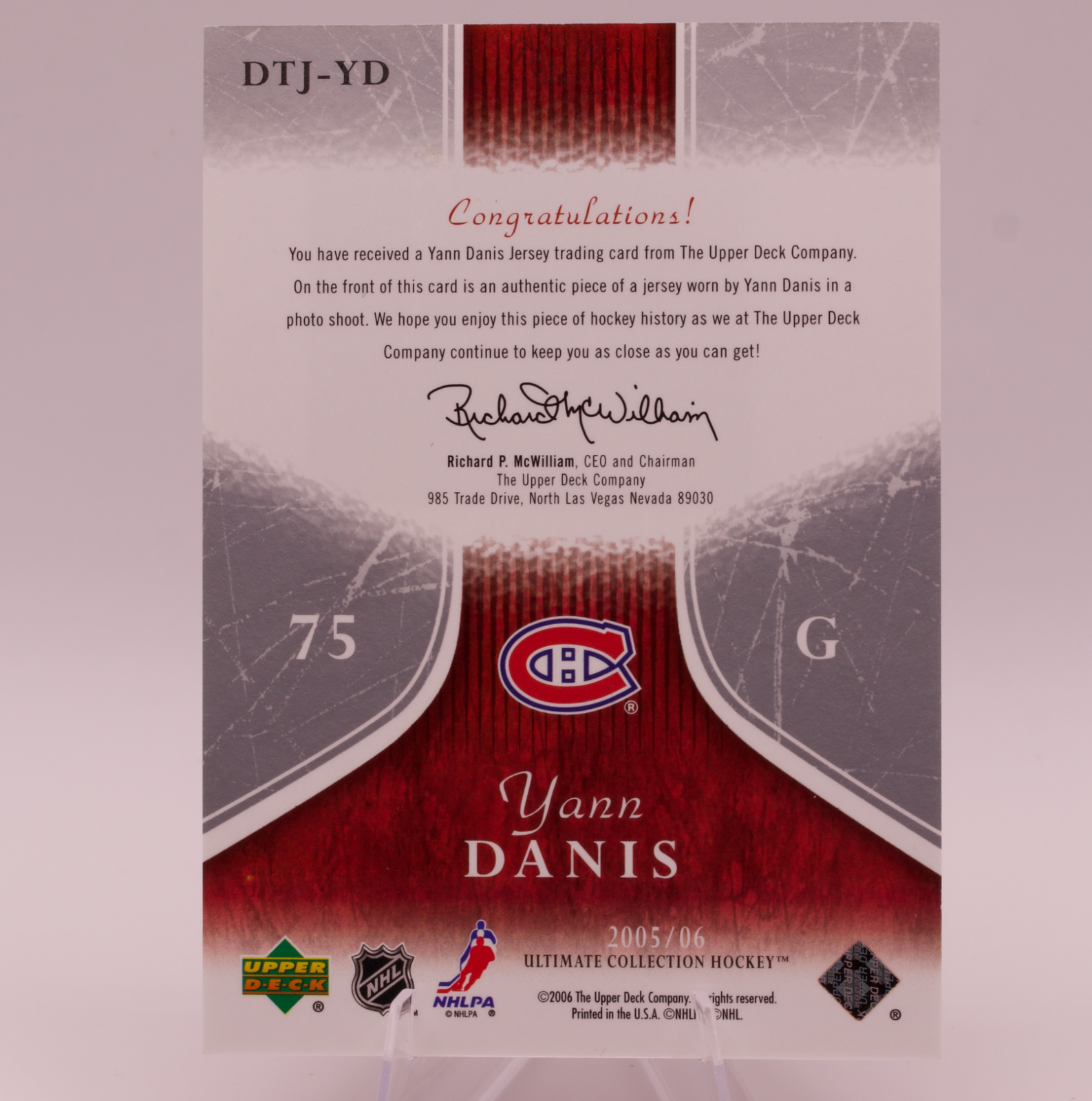 2005-06 Upper Deck Ultimate Collection Yann Danis Debut Threads Jersey /250