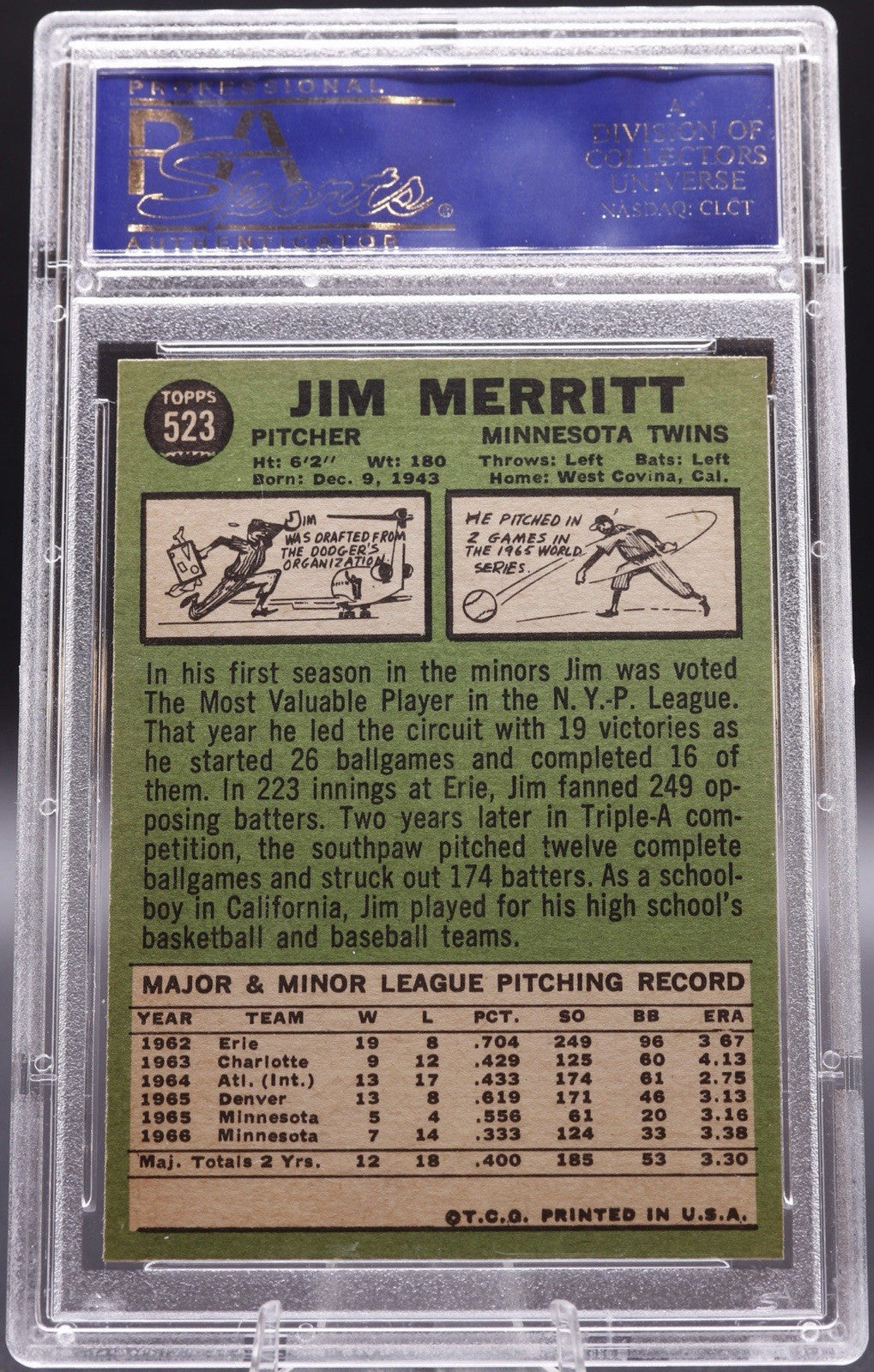 1967 Topps #523 Jim Merritt Twins PSA 10 GEM MT Rookie Card