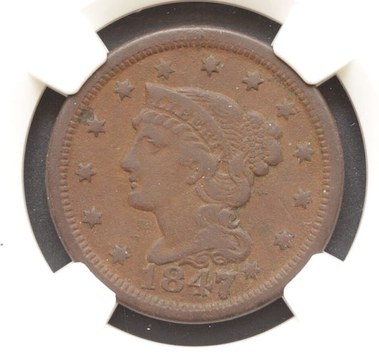 1847 Large Cent NGC XF Details LG/SM 7 Corrosion Liberty Head 1C Coin 