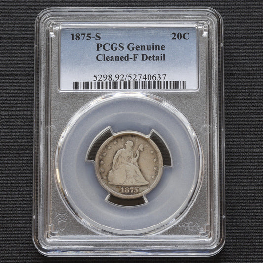 1875-S Twenty Cent Piece PCGS Genuine • Cleaned Fine Details Short-Lived Series