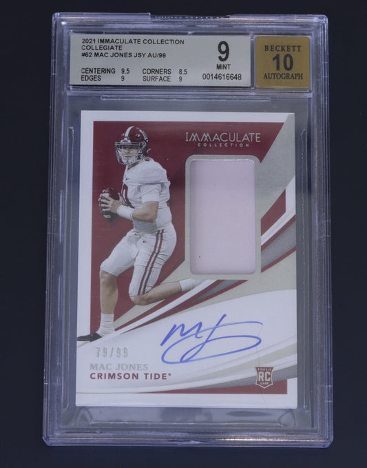 2021 Immaculate Collegiate Mac Jones RPA 79/99 BGS Mint 9 Auto 10 Patch #62