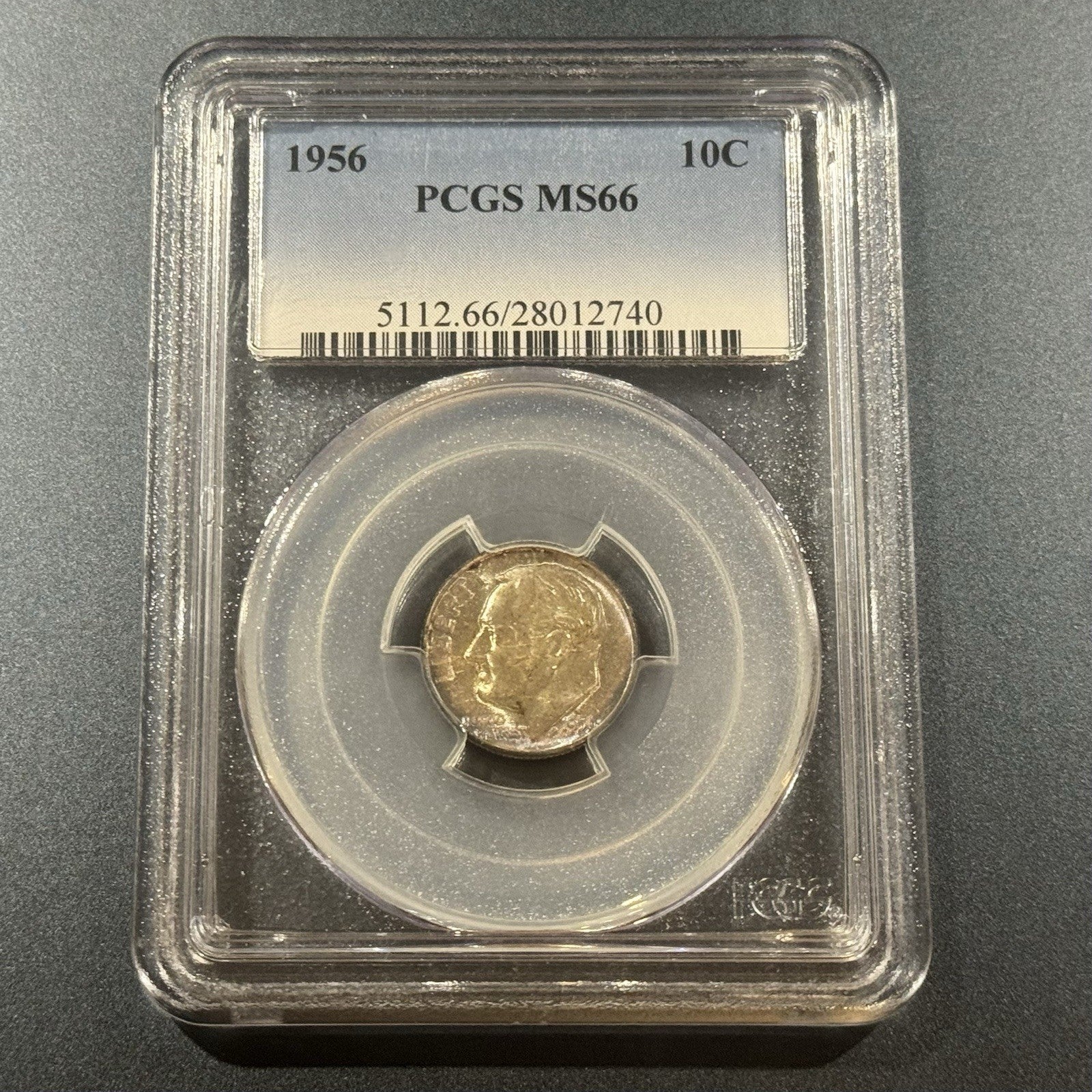 1956 Roosevelt Dime PCGS MS66 • Violet-Blue Toned • Brilliant Type Coin