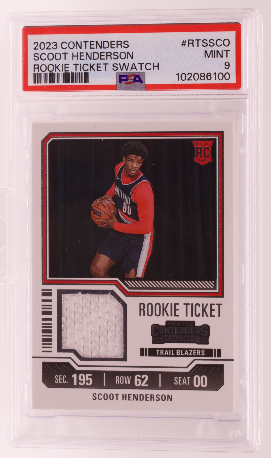 2023-24 Panini Contenders Scoot Henderson Rookie Ticket Swatch RC PSA 9 Blazers