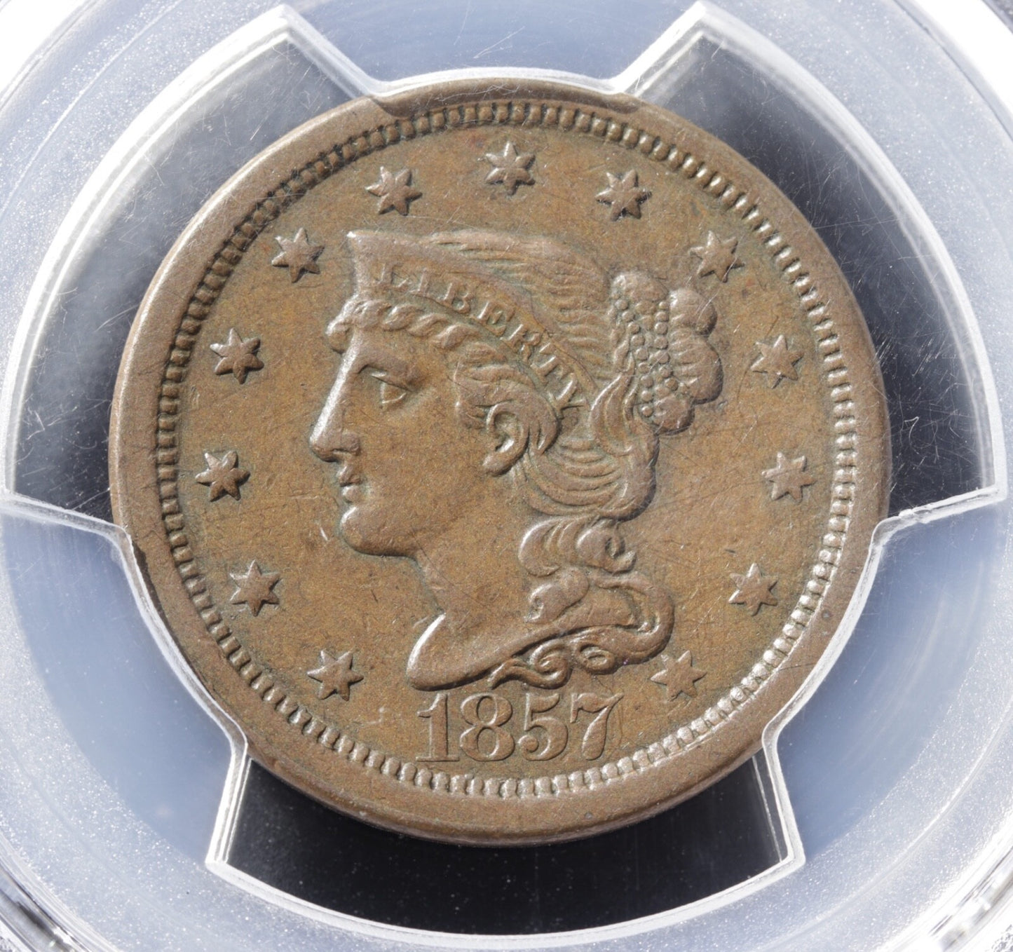 1857 Braided Hair Large Cent PCGS AU50 N-1 Large Date Early Copper Penny Coin