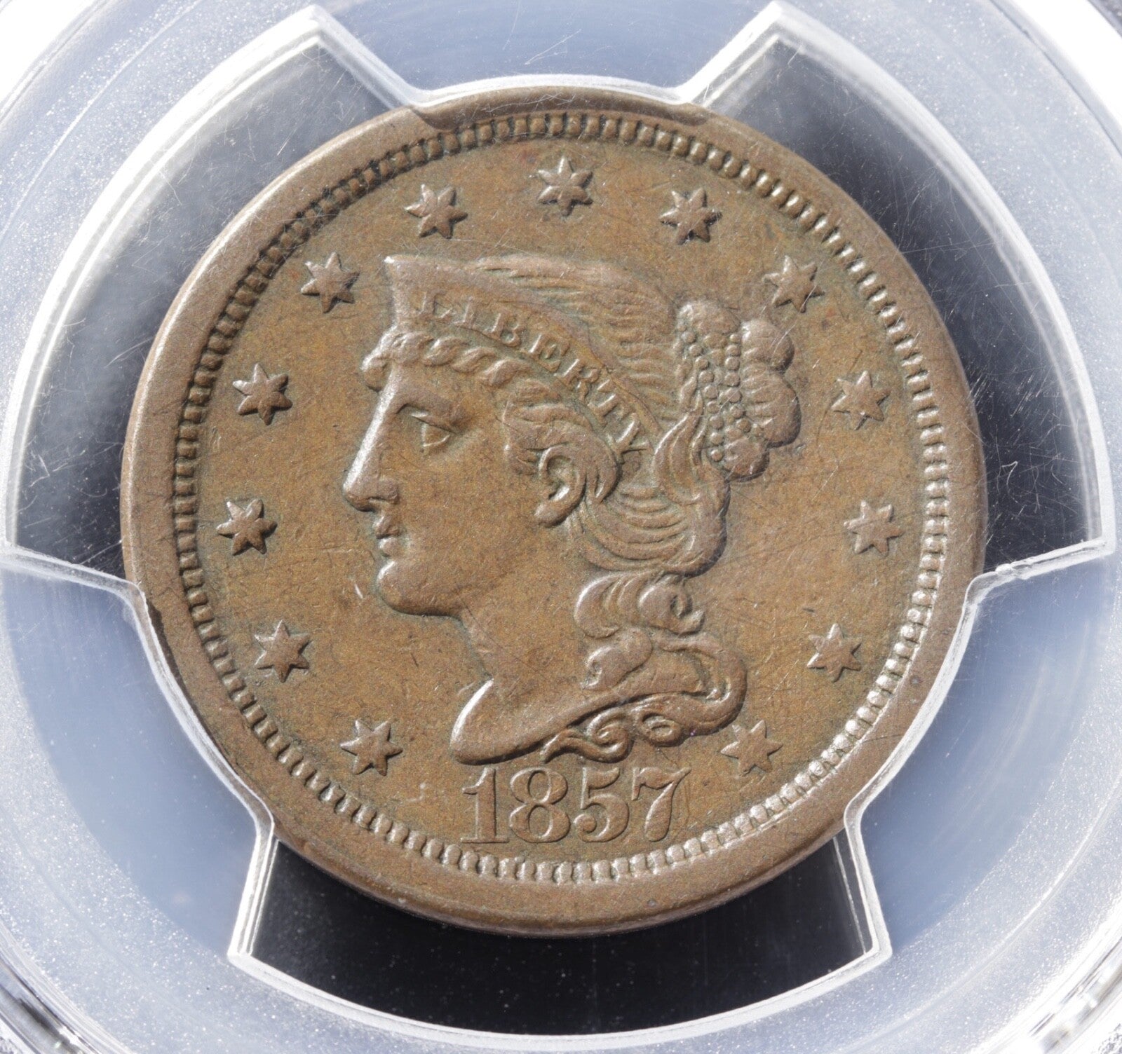 1857 Braided Hair Large Cent PCGS AU50 N-1 Large Date Early Copper Penny Coin