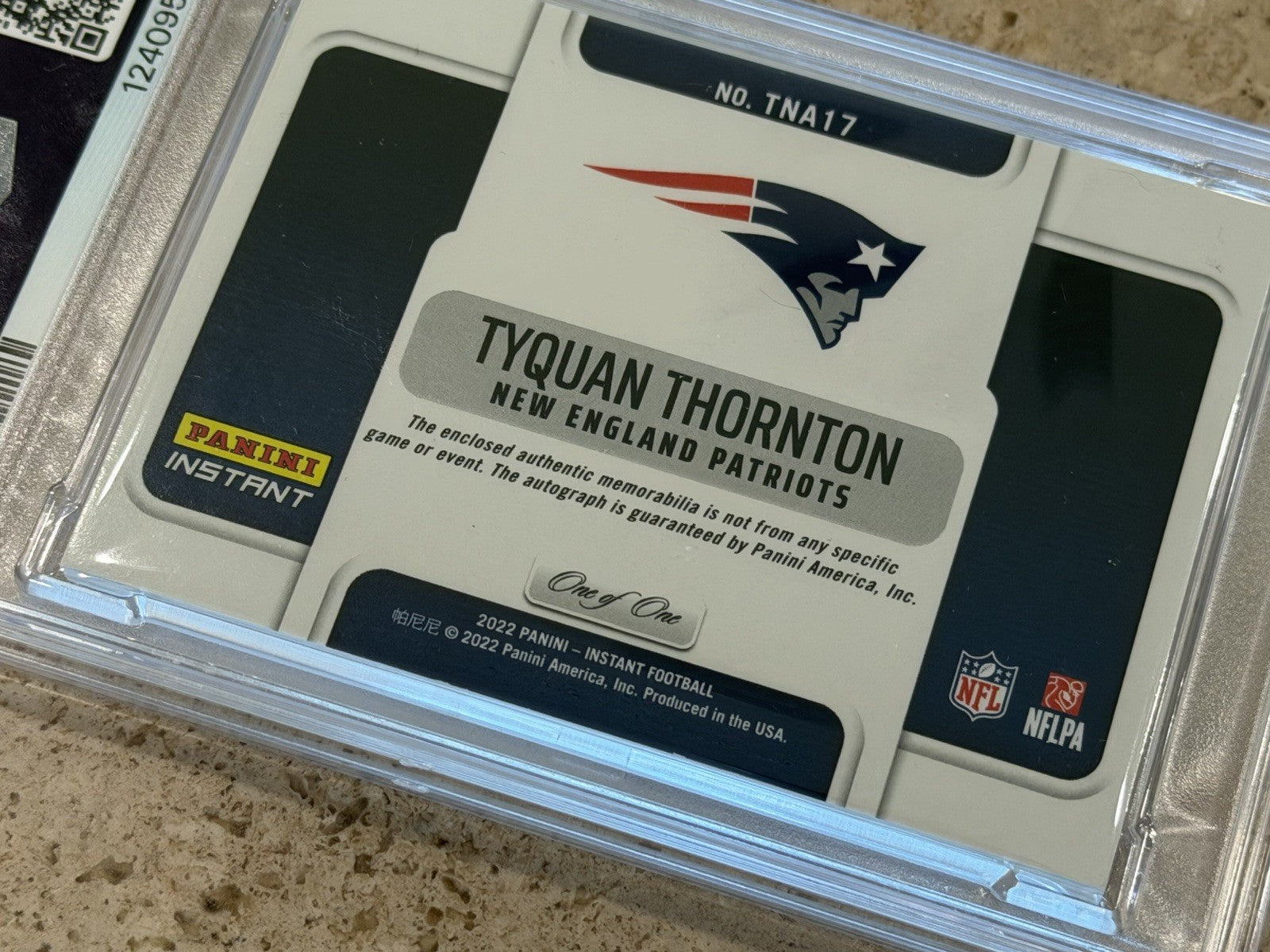2022 Panini Instant Tyquan Thornton NE Patriots Patch Auto 1/1 RC PSA Auto 10