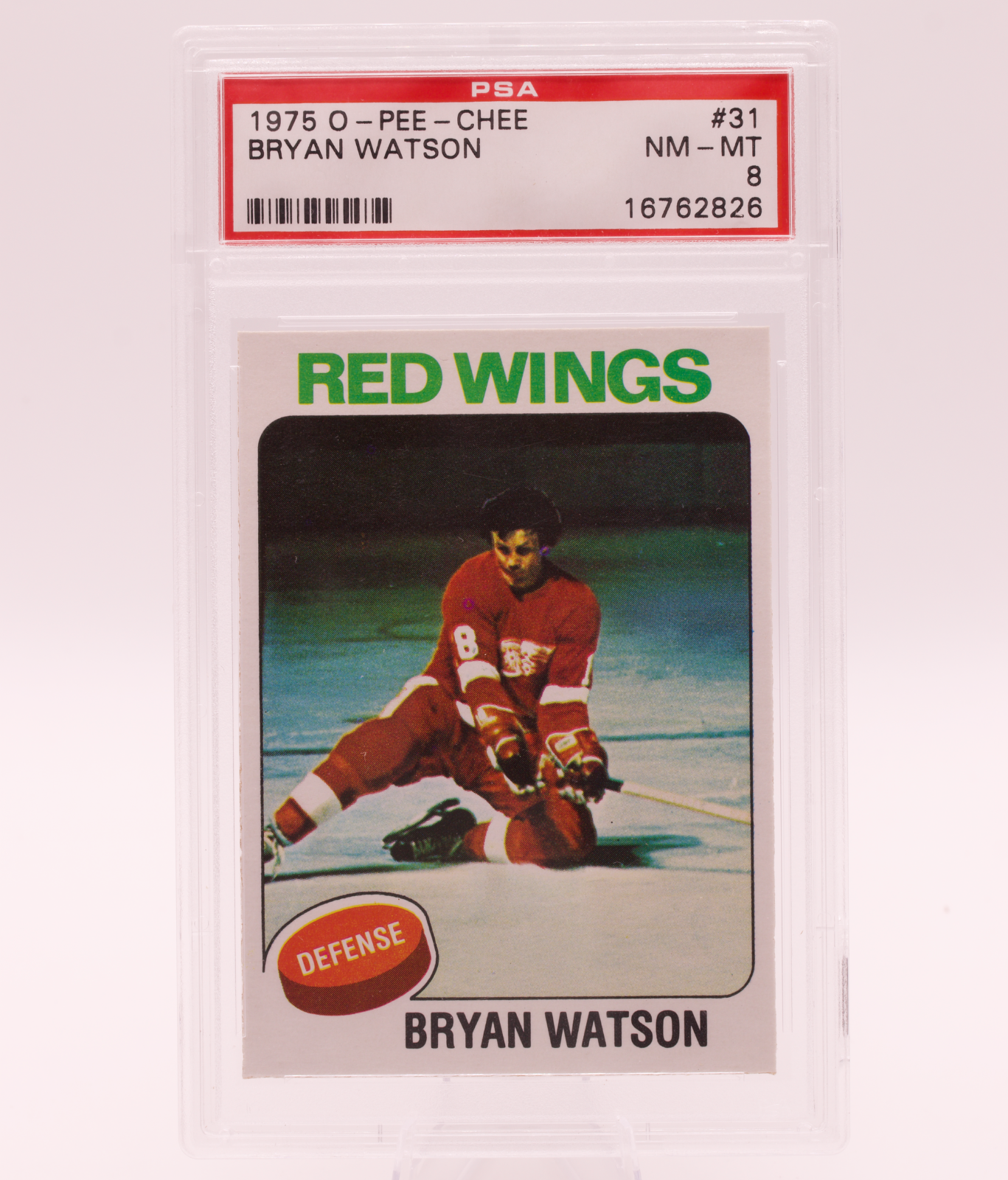 1975 O-Pee-Chee #31 Bryan Watson PSA 8 NM-MT Detroit Red Wings Bugsy Defense