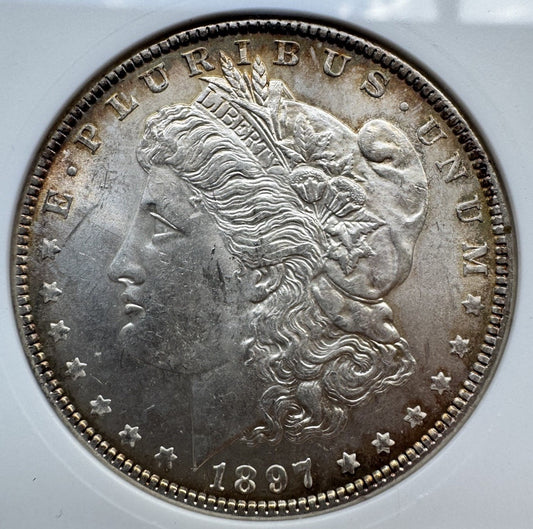 1897 Morgan Silver Dollar – ANACS MS62 – Vintage Soapbox Holder