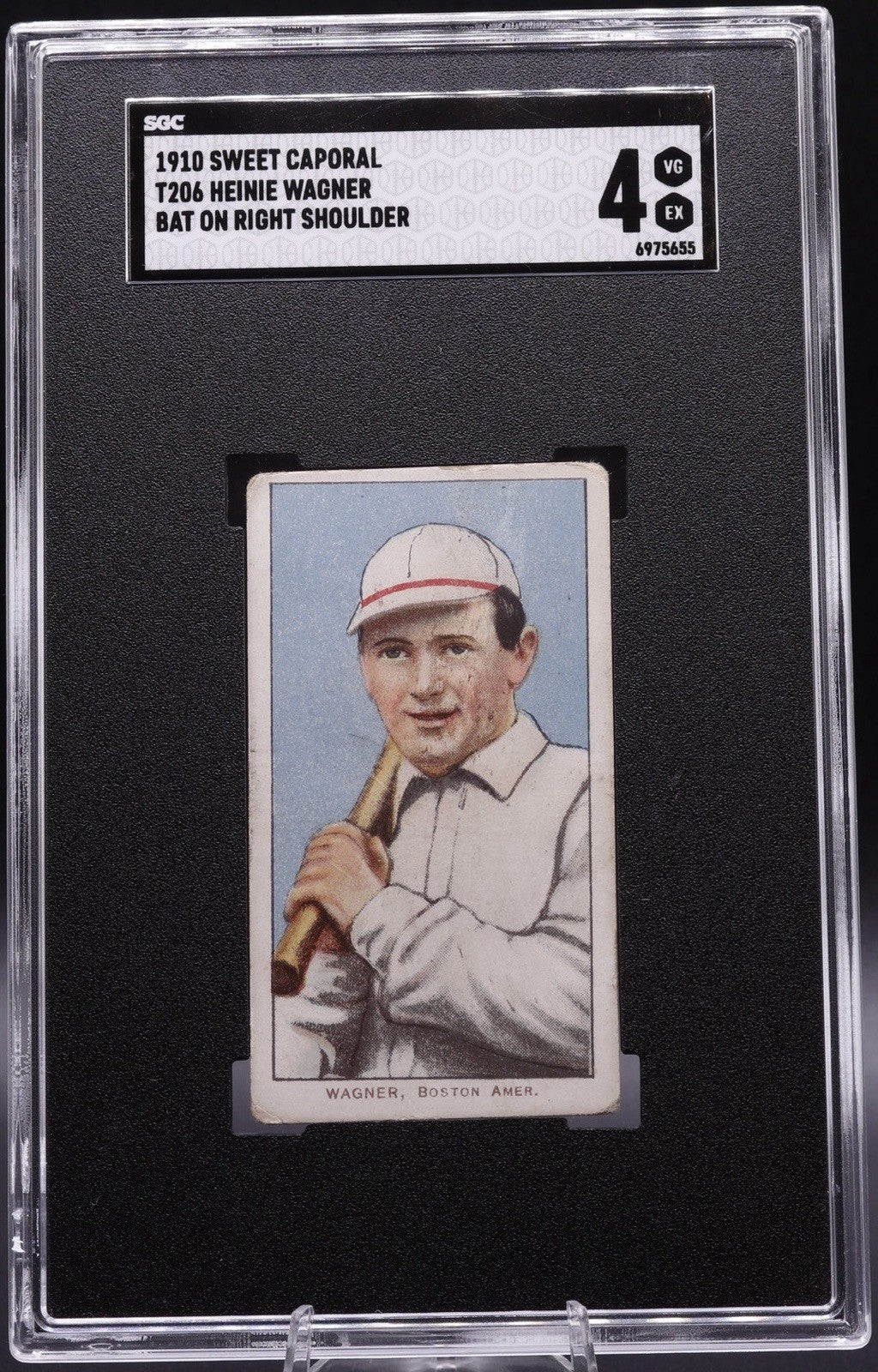 T206 Heinie Wagner BAT R SHOULDER SGC 4 VG/EX Sweet Caporal Vintage Red Sox Card