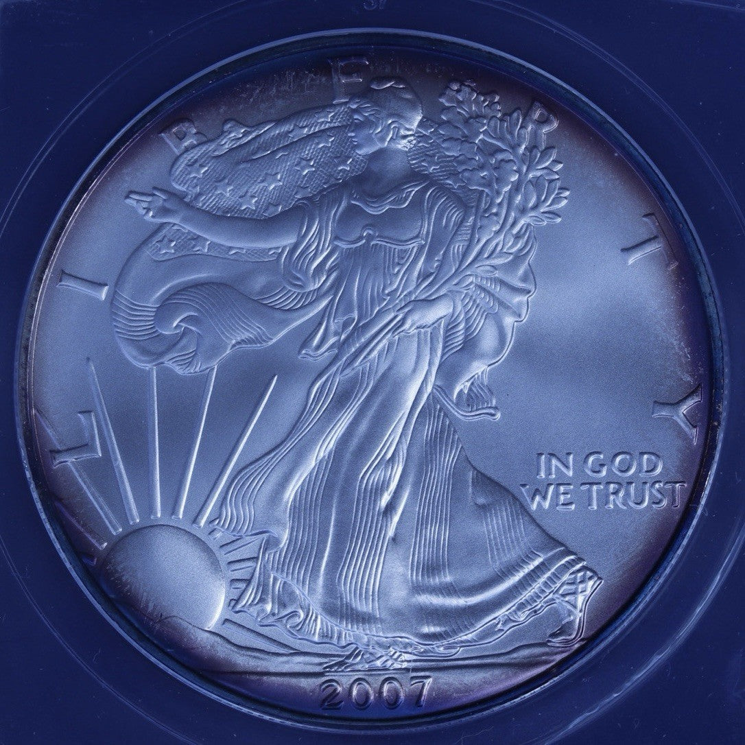 2007 Silver Eagle $1 ANACS MS69 • Reagan Label • Peripheral Toning • 1 oz Silver