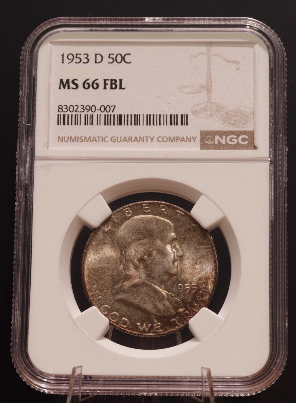 1953-D Franklin Half Dollar MS66 FBL NGC • Full Bell Lines • Lustrous Patina