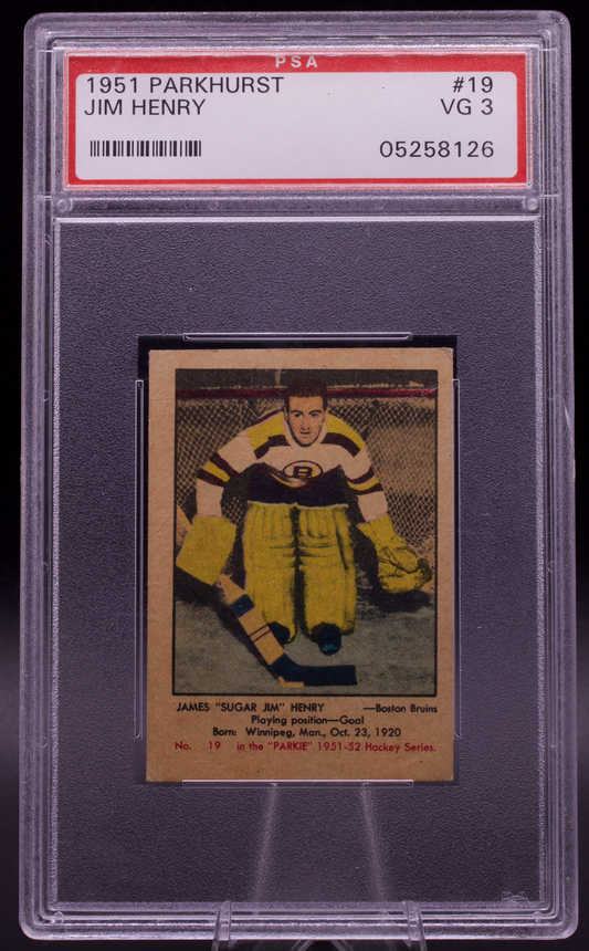 1951 Parkhurst Jim Henry #19 PSA 3 VG Vintage Boston Bruins Blank Back