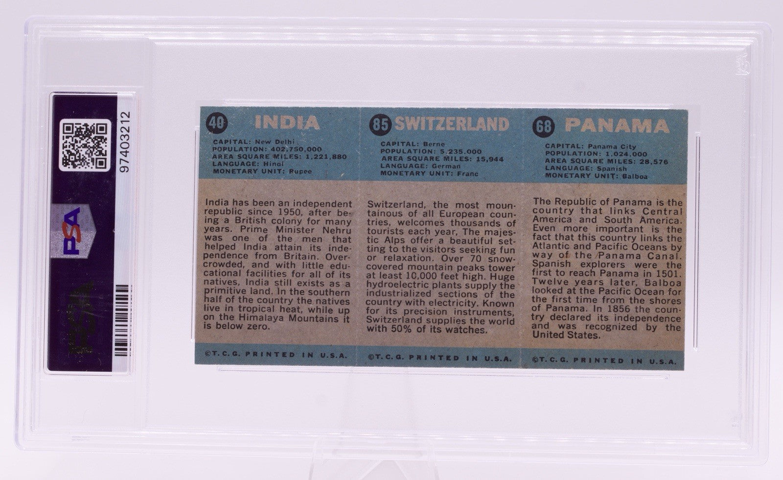 1963 Flag Midgee Cards Panama Switzerland India PSA VG 3 Vintage Uncut Strip