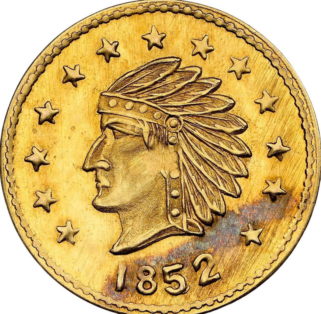 1852 Indian Wreath Gold Token • NGC MS67 Round • #4a Variety • Top Pop Cal Gold