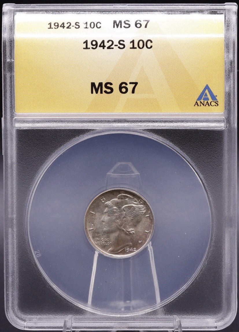 1942-S Mercury Dime MS67 ANACS • WWII Silver