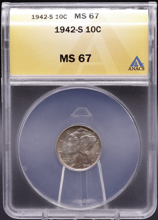 1942-S Mercury Dime MS67 ANACS • WWII Silver