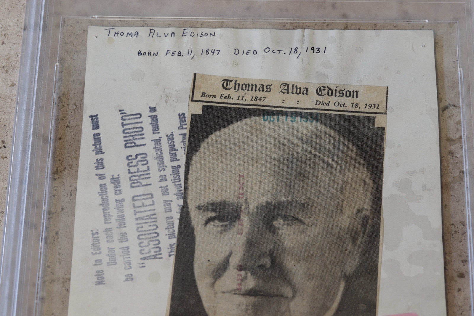 Thomas Edison 1931 Type IV PSA Photo • 1928 Image • Associated Press News