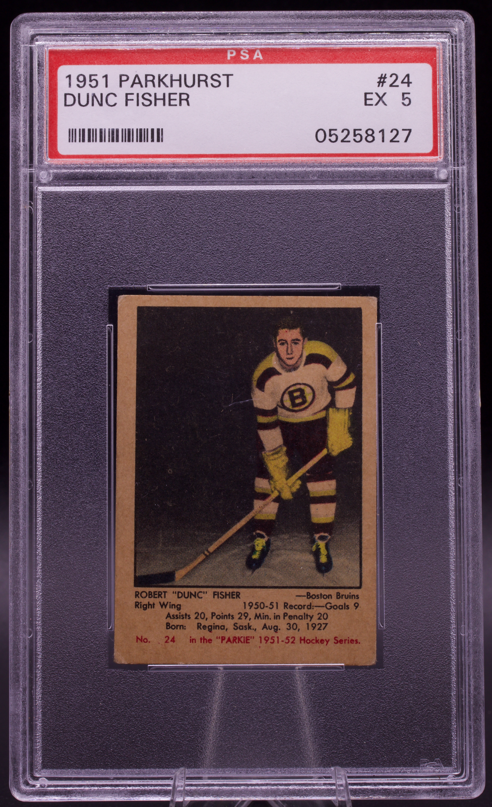 1951 Parkhurst Dunc Fisher #24 PSA 5 EX Vintage Boston Bruins - Centered