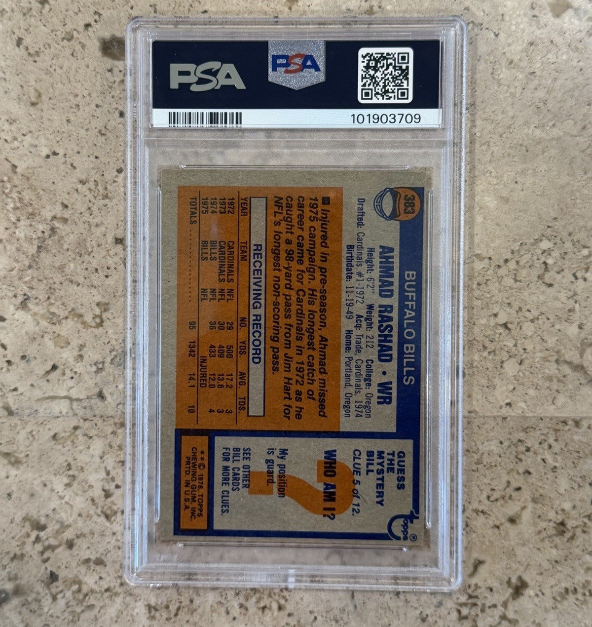 1976 Topps #383 Ahmad Rashad PSA 8 NM-MT Buffalo Bills Vintage Football Card