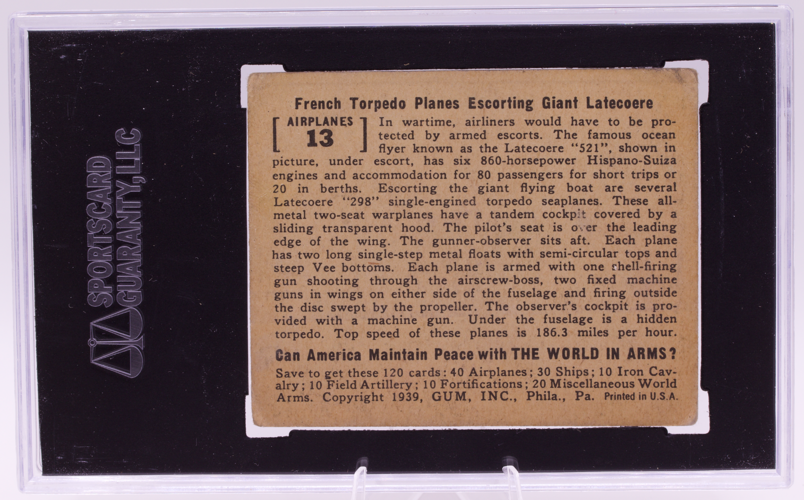 1939 Gum Inc #13 French Torpedo Planes Latecoere World in Arms SGC 3