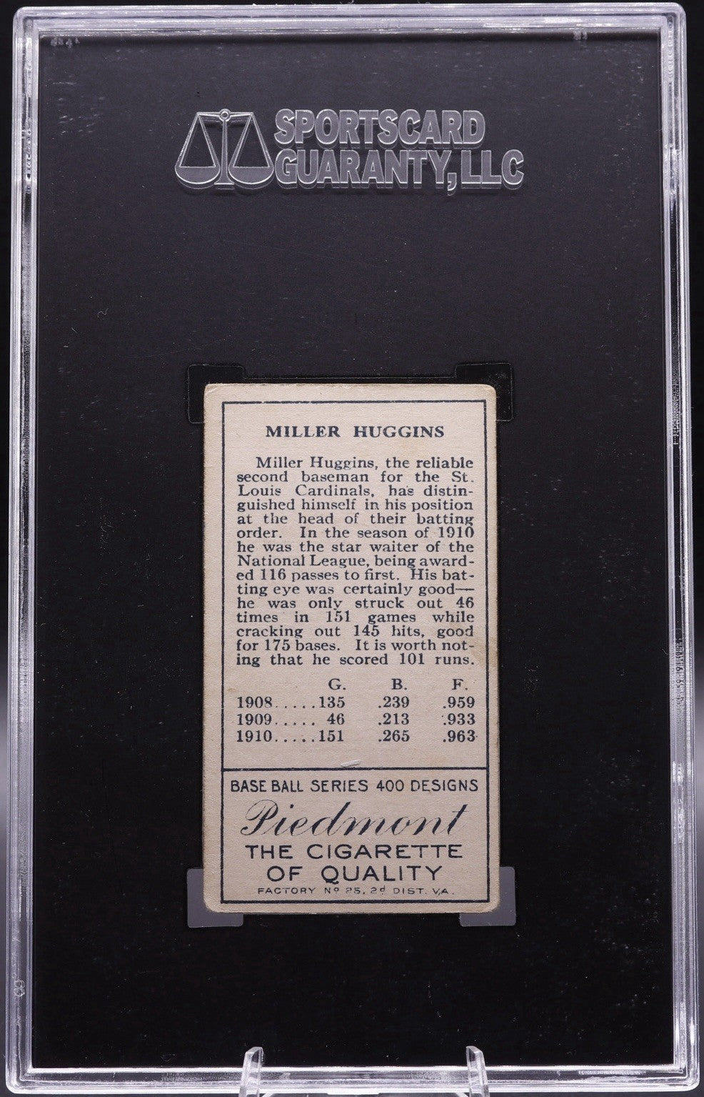 1911 T205 Miller Huggins HOF Piedmont SGC 4 VG-EX Gold Border Tobacco Card