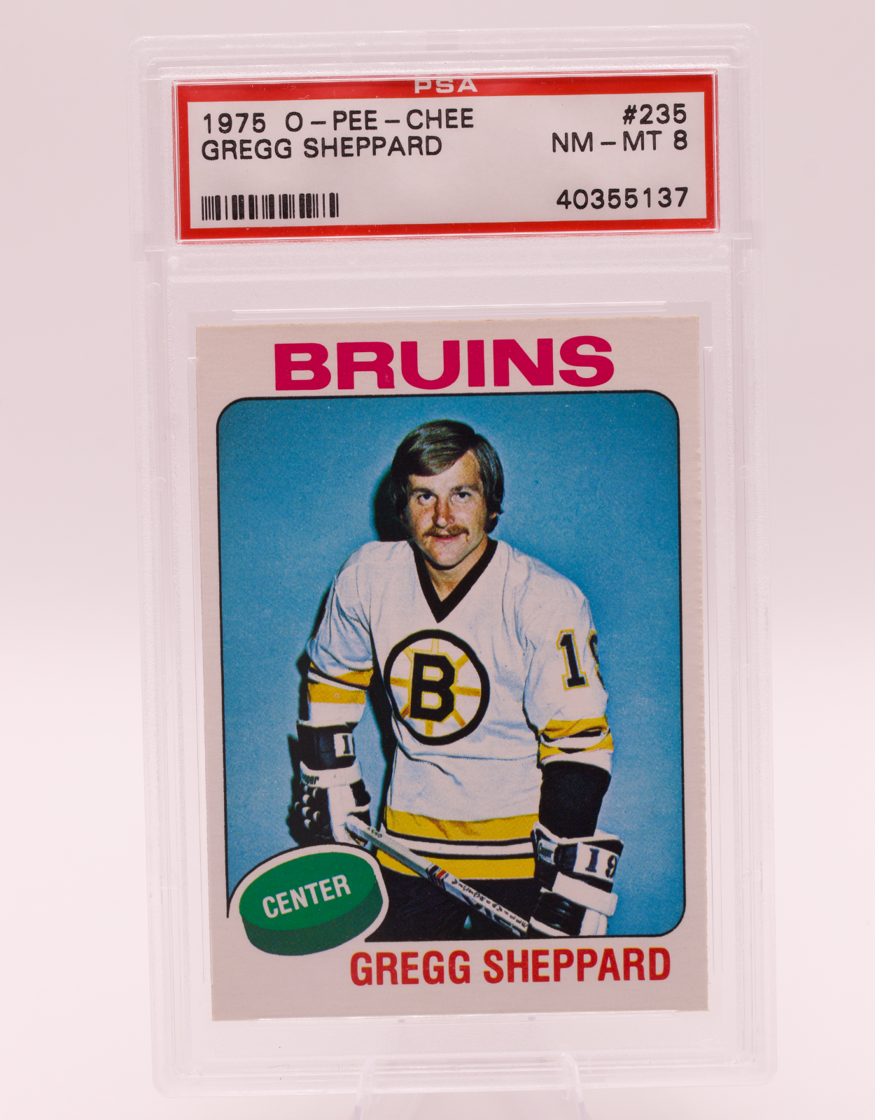 1975 O-Pee-Chee #235 Gregg Sheppard PSA 8 NM-MT Boston Bruins Center Hockey