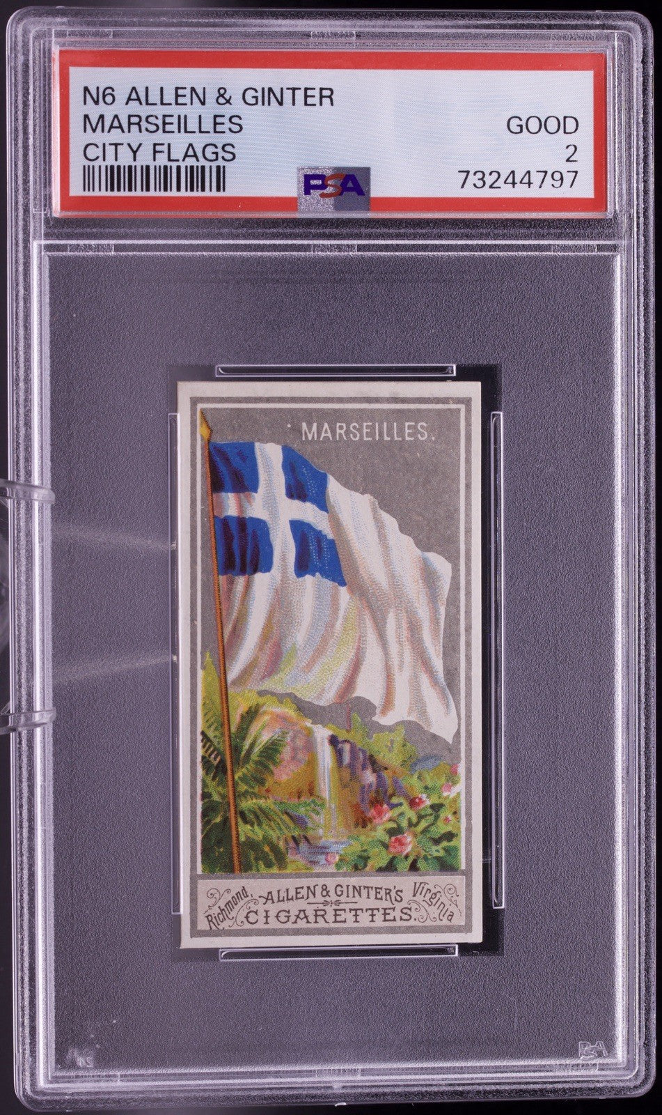 1888 N6 Allen & Ginter City Flags MARSEILLES PSA 2 GOOD - Rare Tobacco Card