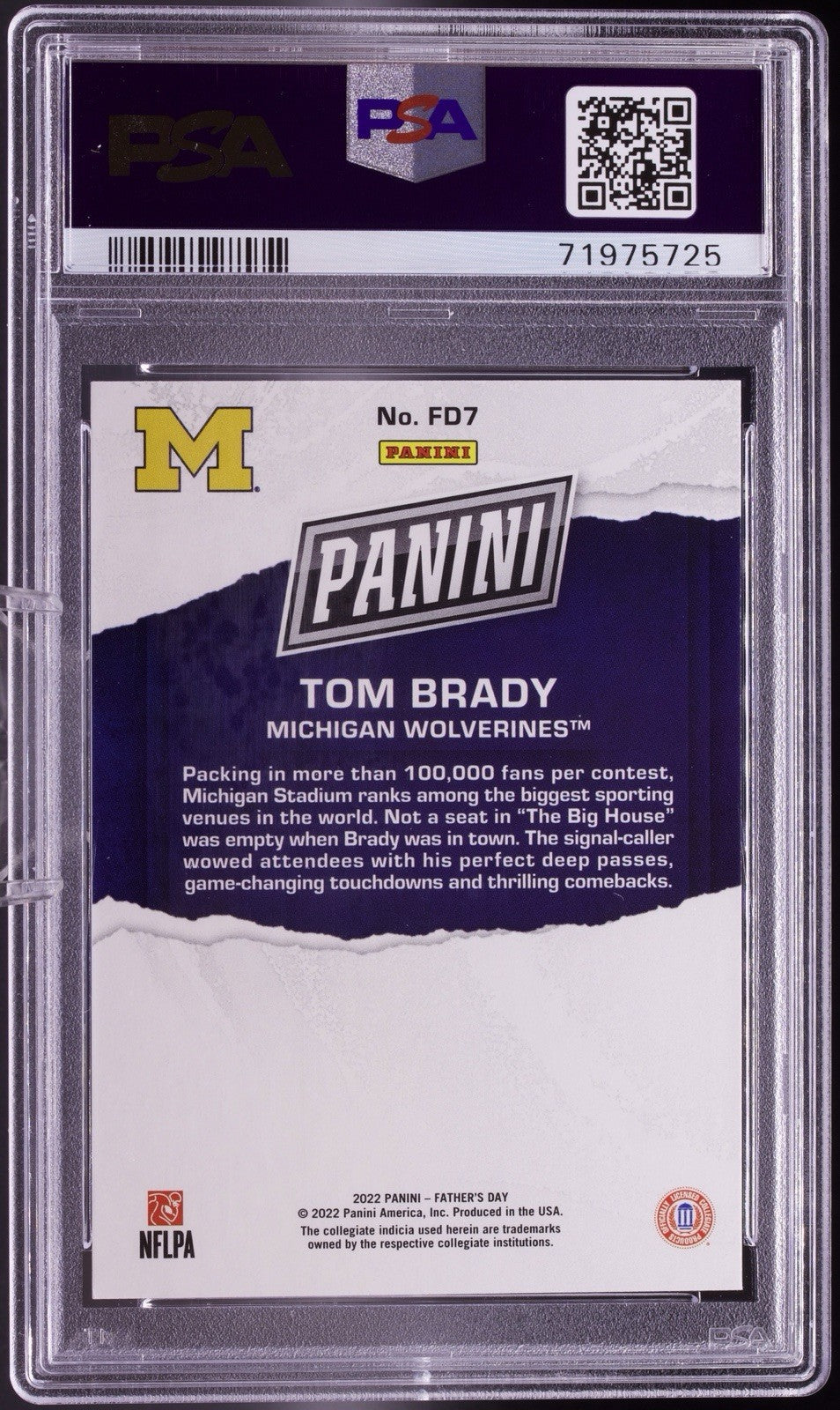 2022 Panini Father's Day Tom Brady #FD7 PSA 10 GEM MT Michigan Wolverines