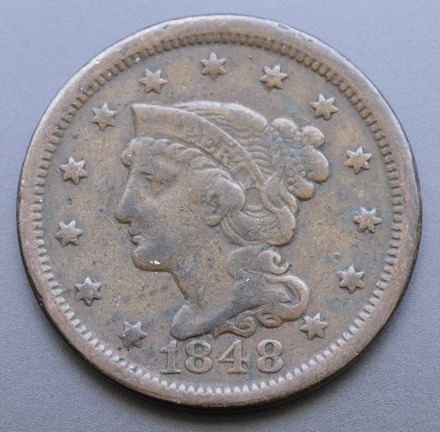 1848 Braided Hair Large Cent • Early Copper Coin - Full LIBERTY Visible