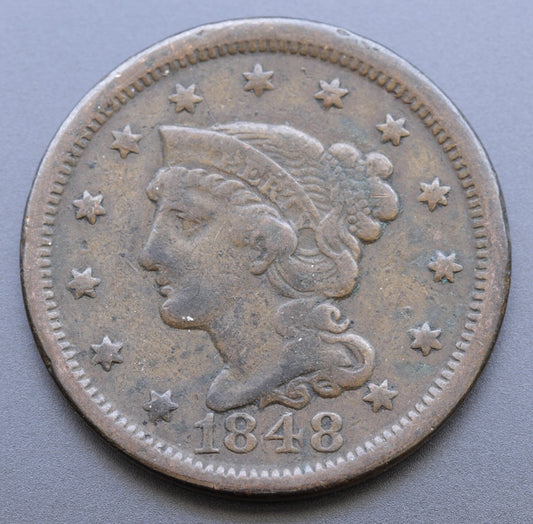 1848 Braided Hair Large Cent • Early Copper Coin - Full LIBERTY Visible