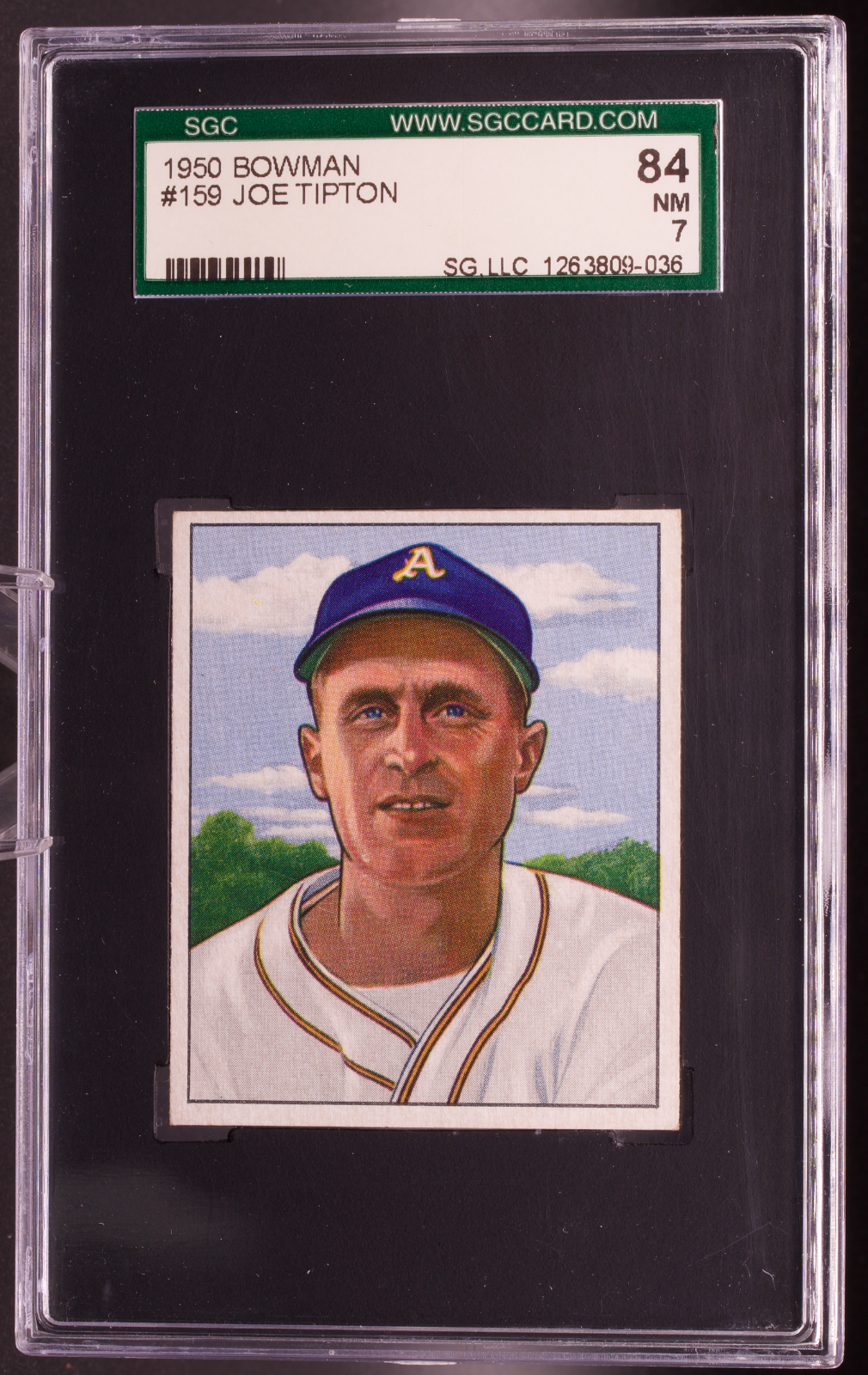 1950 Bowman #159 Joe Tipton SGC 84 NM 7 Philadelphia Athletics Vintage Baseball