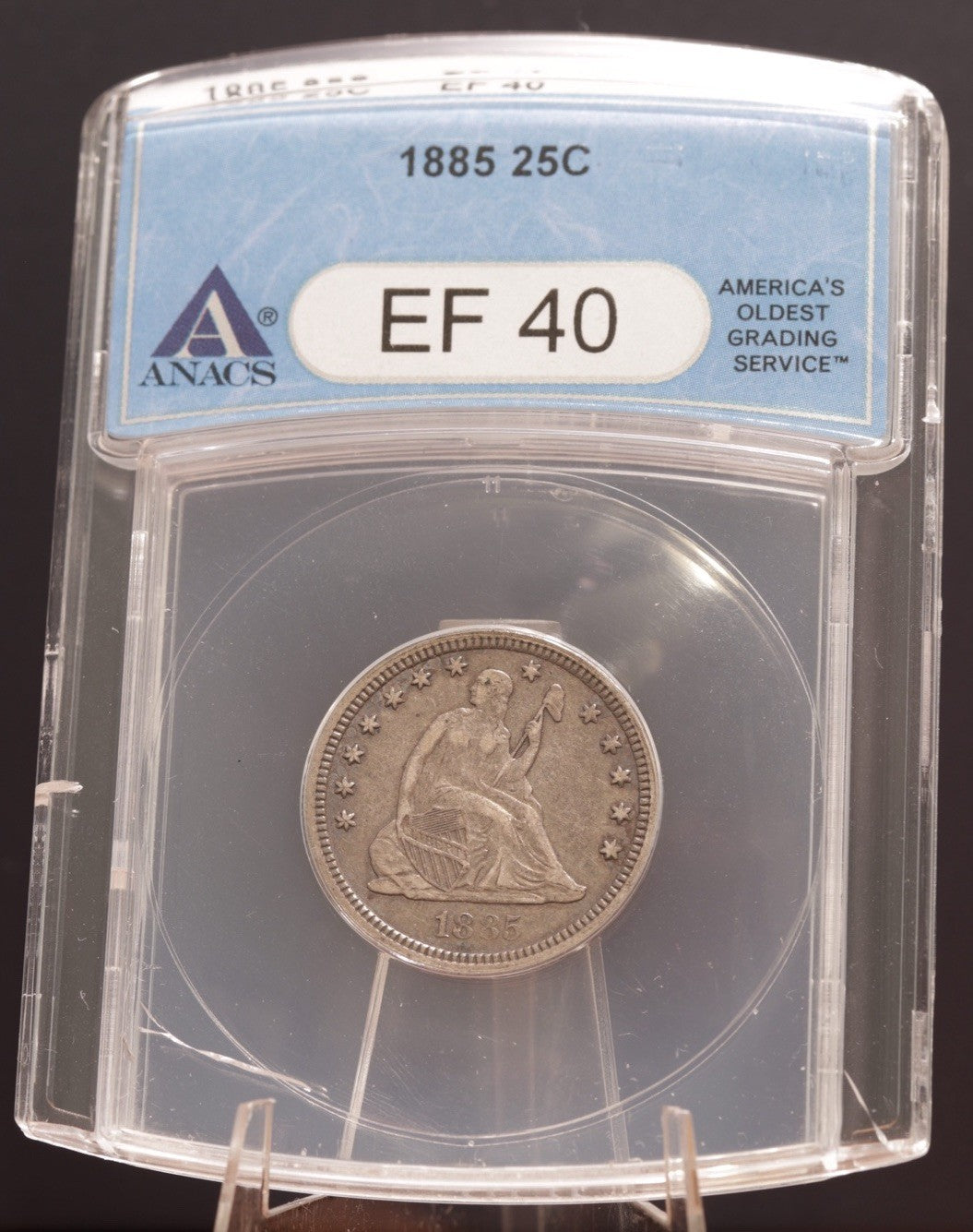 1885 Seated Liberty Quarter XF40 ANACS • Last Decade Issue • Sharp Shield Lines