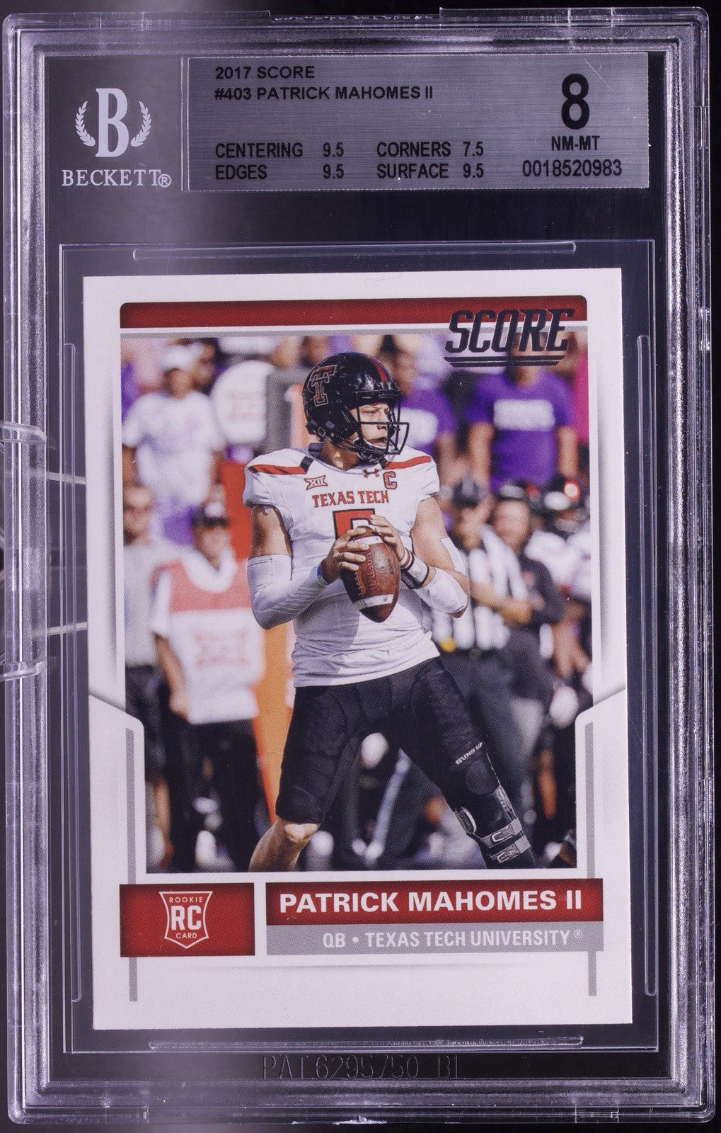 Patrick Mahomes II 2017 Score #403 Rookie RC BGS 8 NM-MT Chiefs Texas Tech QB