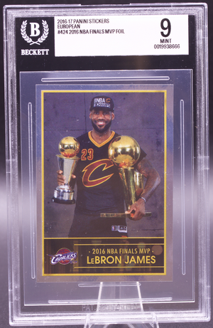 2016-17 Panini European Sticker LeBron James #424 Finals MVP Foil Beckett 9 Mint