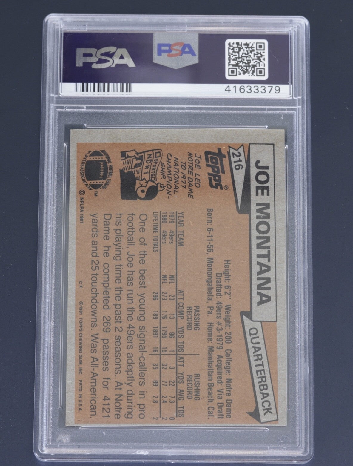 1981 Topps Joe Montana Rookie #216 PSA Authentic PSA/DNA Auto HOF 2000
