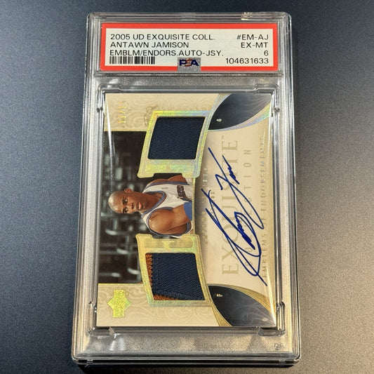 2005 Exquisite Antawn Jamison Auto Patch /15 PSA 6 Emblems of Endorsement Pop 1